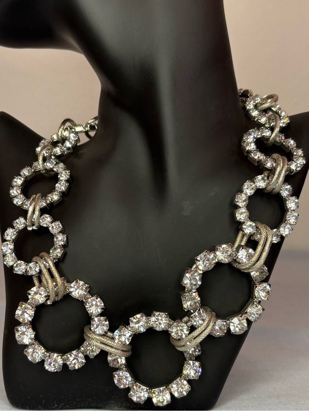 Unique Rhinestone Statement Necklace with Graduated Rhinestone Circles